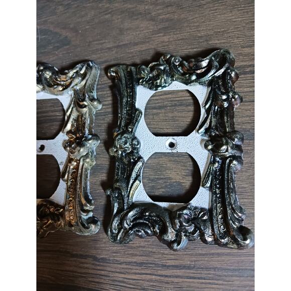 Vintage Brass Ornate Outlet Plates Set of 3 - Picture 3 of 4